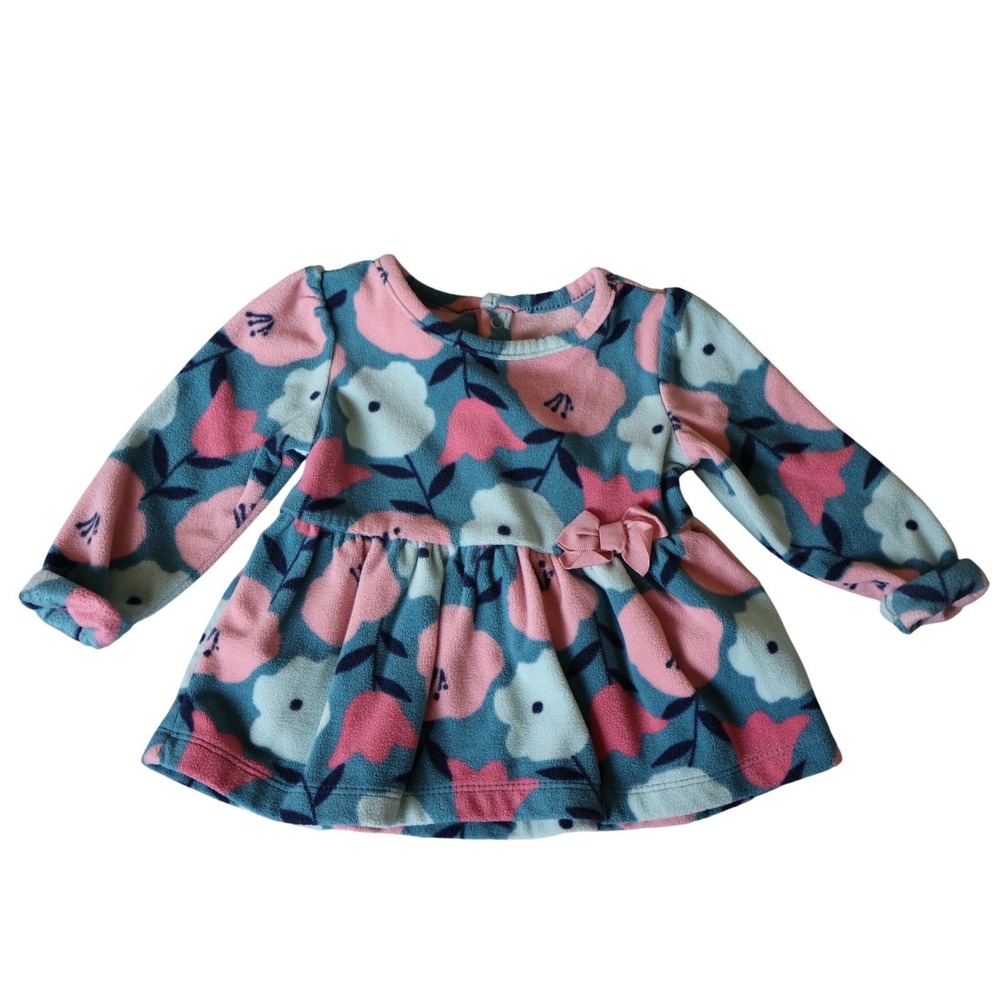 Child of Mine by Carters Baby Girl Fleece Floral Dress Teal Pink 6-9 Months